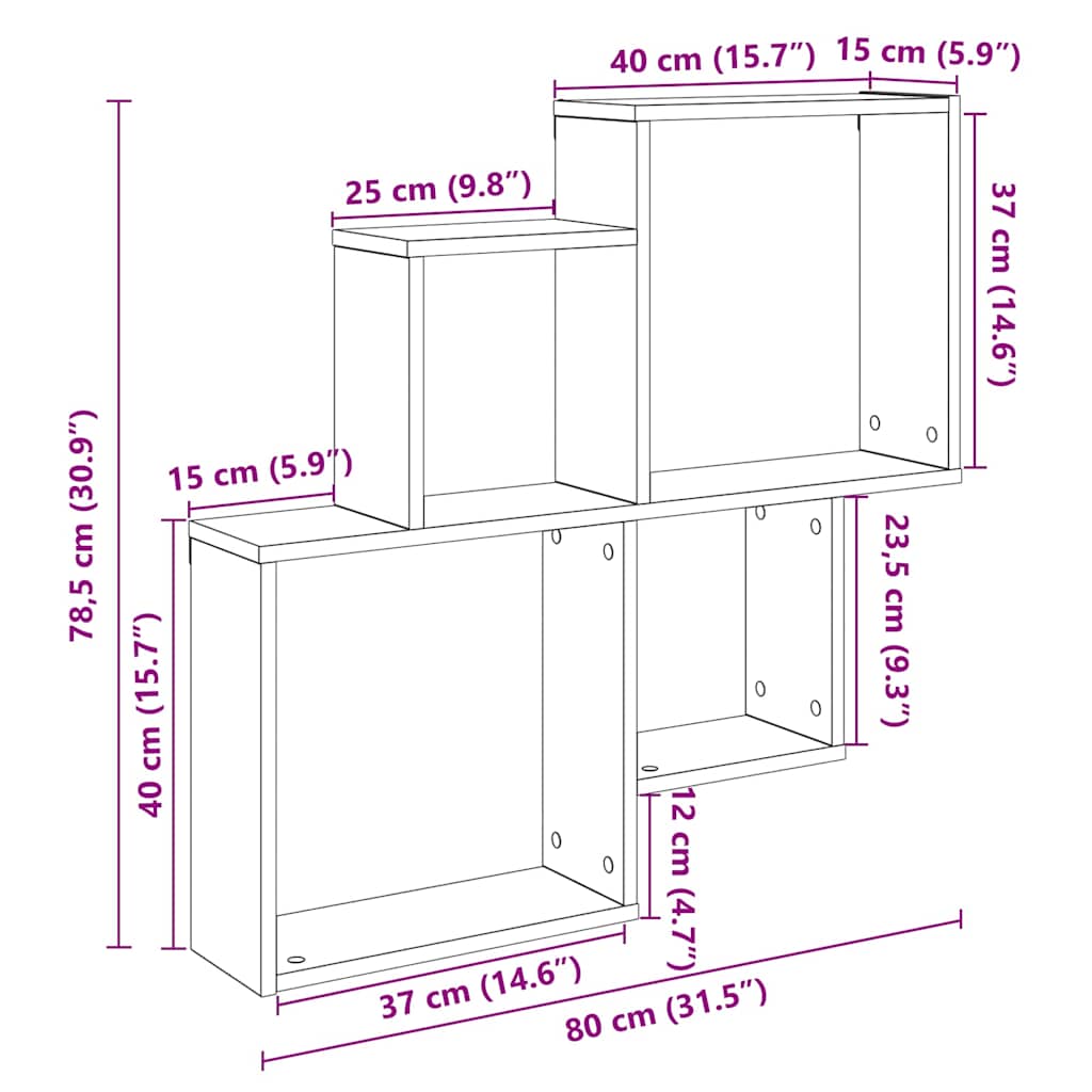 Ράφι τοίχου Παλιό ξύλο 80x15x78,5 cm Κατασκευασμένο ξύλο