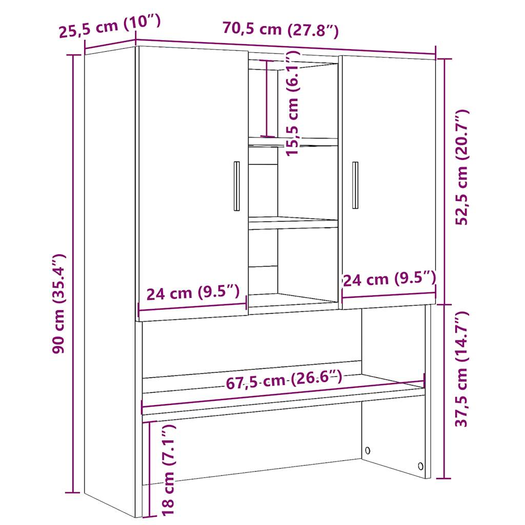Ντουλάπι Πλυντηρίου τεχνίτης Δρυς 70,5 x 25,5 x 90 εκ. - Pakobazaar