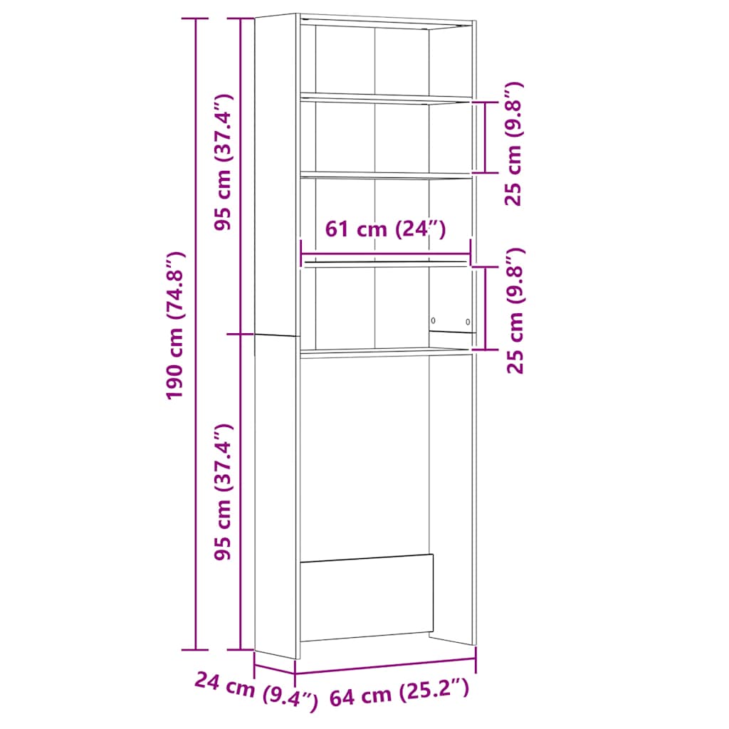 Ντουλάπι πλυντηρίου ρούχων Παλιό ξύλο 64x24x190 cm - Pakobazaar