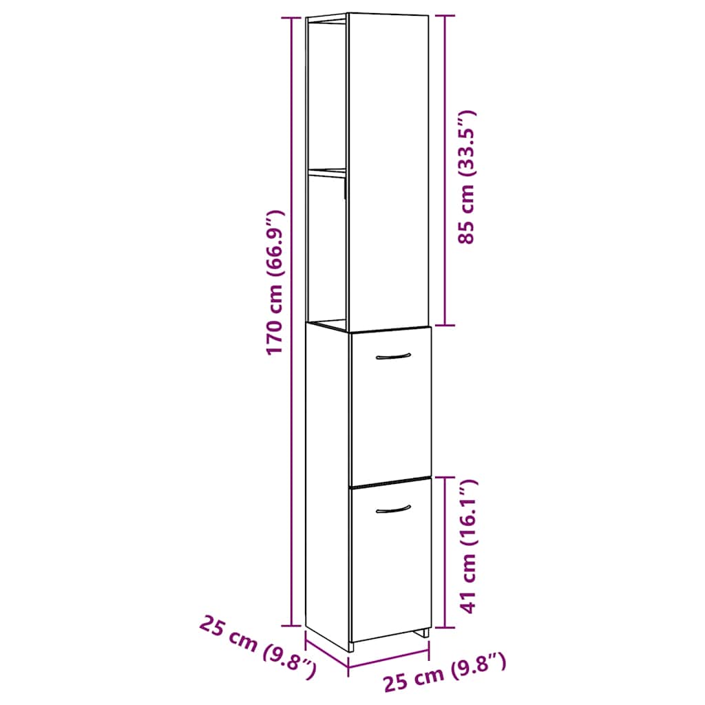Ντουλάπι μπάνιου Δρυς τεχνίτης 25x25x170 cm Κατασκευασμένο ξύλο - Pakobazaar