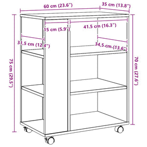 Ντουλάπι Τροχήλατο Αρτισιανή Δρυς 60x35x75 εκ. Επεξεργ. Ξύλο