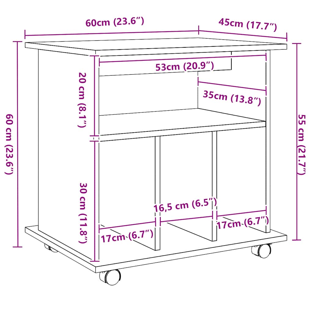 Ντουλάπι Τροχήλατο Αρτισιανή Δρυς 60x45x60 εκ. Επεξεργ. Ξύλο - Pakobazaar