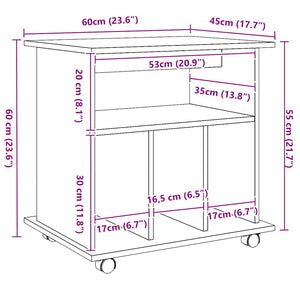 Ντουλάπι Τροχήλατο Αρτισιανή Δρυς 60x45x60 εκ. Επεξεργ. Ξύλο - Pakobazaar