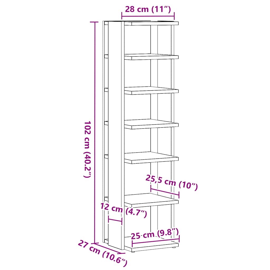 Παπουτσοθήκη Χρώμα Αρτισιανή Δρυς 28x27x102 εκ. Επεξ. Ξύλο