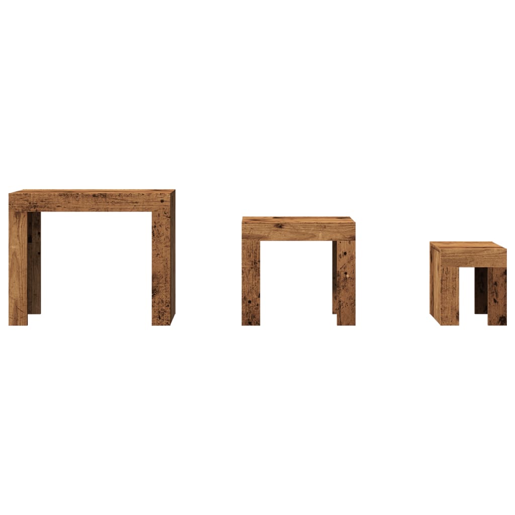 Τραπεζάκια Ζιγκόν 3 τεμ. Παλαιό Ξύλο από Επεξεργασμένο Ξύλο - Pakobazaar