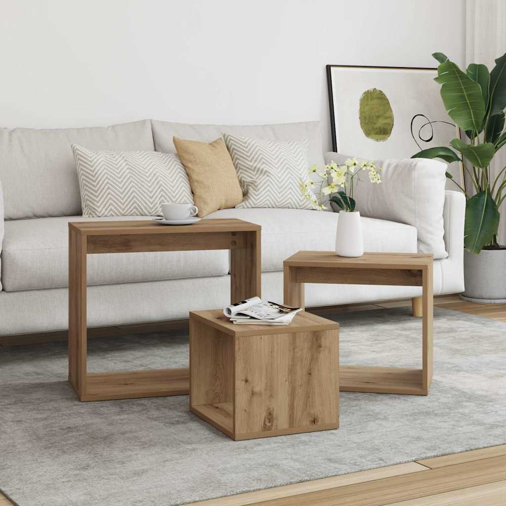 Τραπεζάκια Ζιγκόν 3 τεμ. Αρτισιανή Δρυς από Επεξεργασμένο Ξύλο