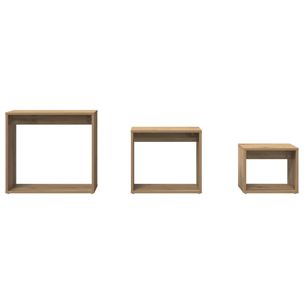 Τραπεζάκια Ζιγκόν 3 τεμ. Αρτισιανή Δρυς από Επεξεργασμένο Ξύλο
