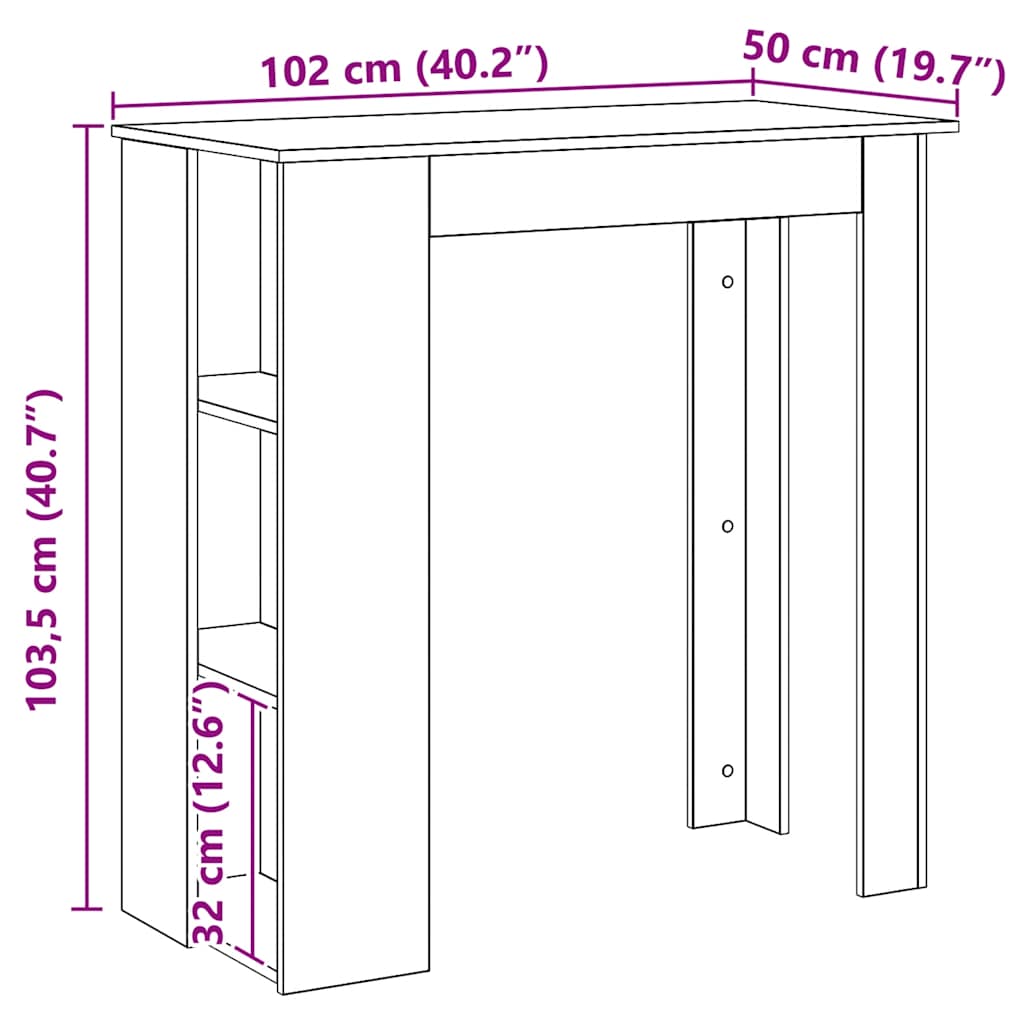 Τραπέζι Κονσόλα με Ράφι Καφέ Δρυς 102x50x103,5εκ. Επεξεργ. Ξύλο
