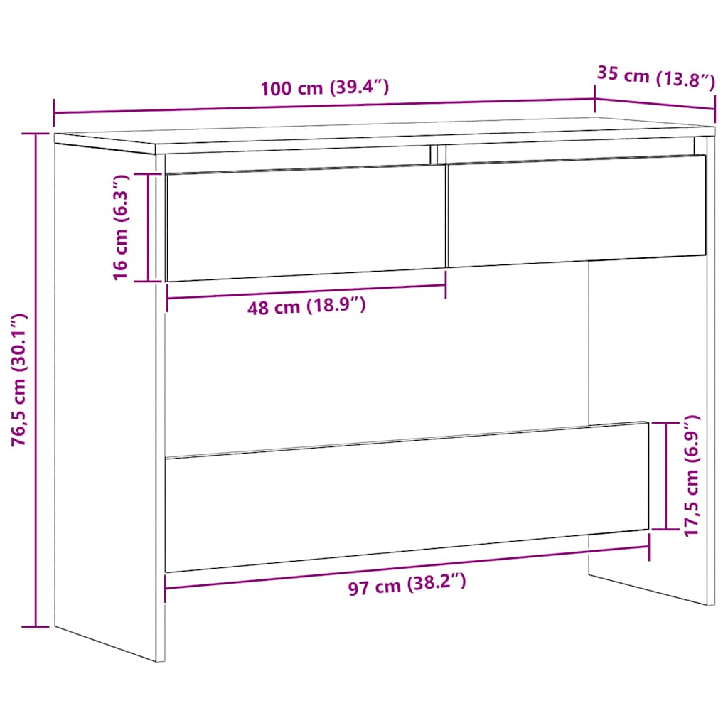 Τραπέζι Κονσόλα Αρτισιανή Δρυς 100x35x76,5εκ Επεξεργασμένο Ξύλο - Pakobazaar