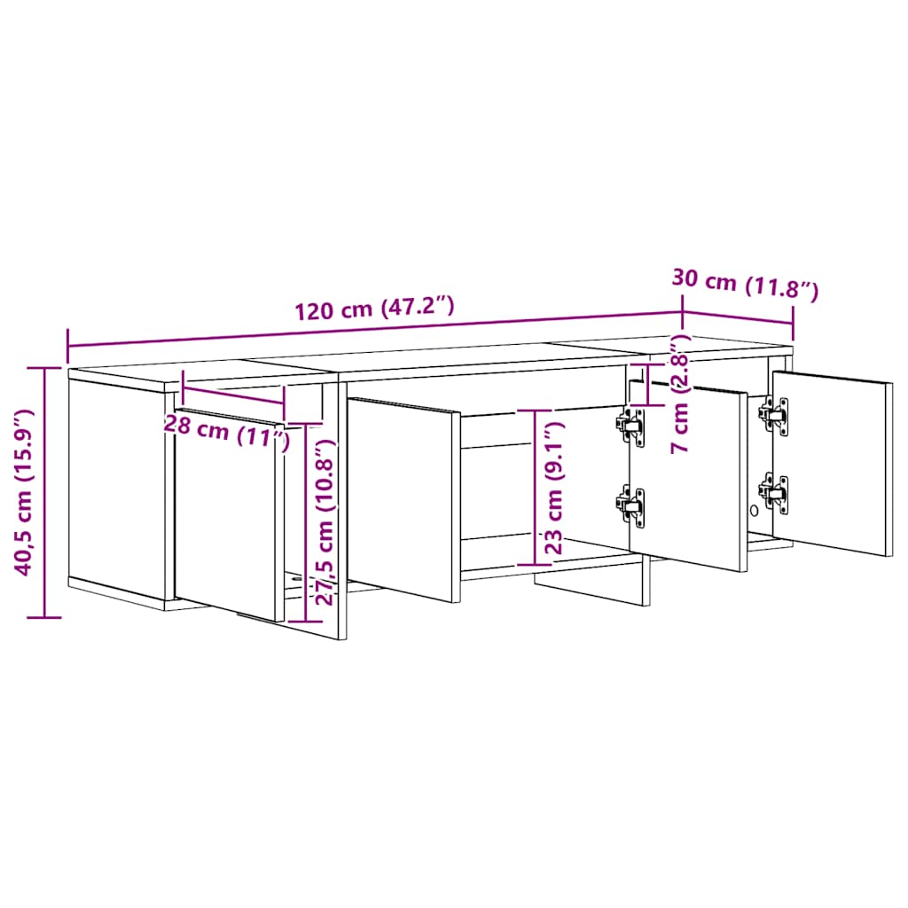 Έπιπλο Τηλεόρασης Αρτισιανή Δρυς 120x30x40,5 εκ Επεξ. Ξύλο - Pakobazaar