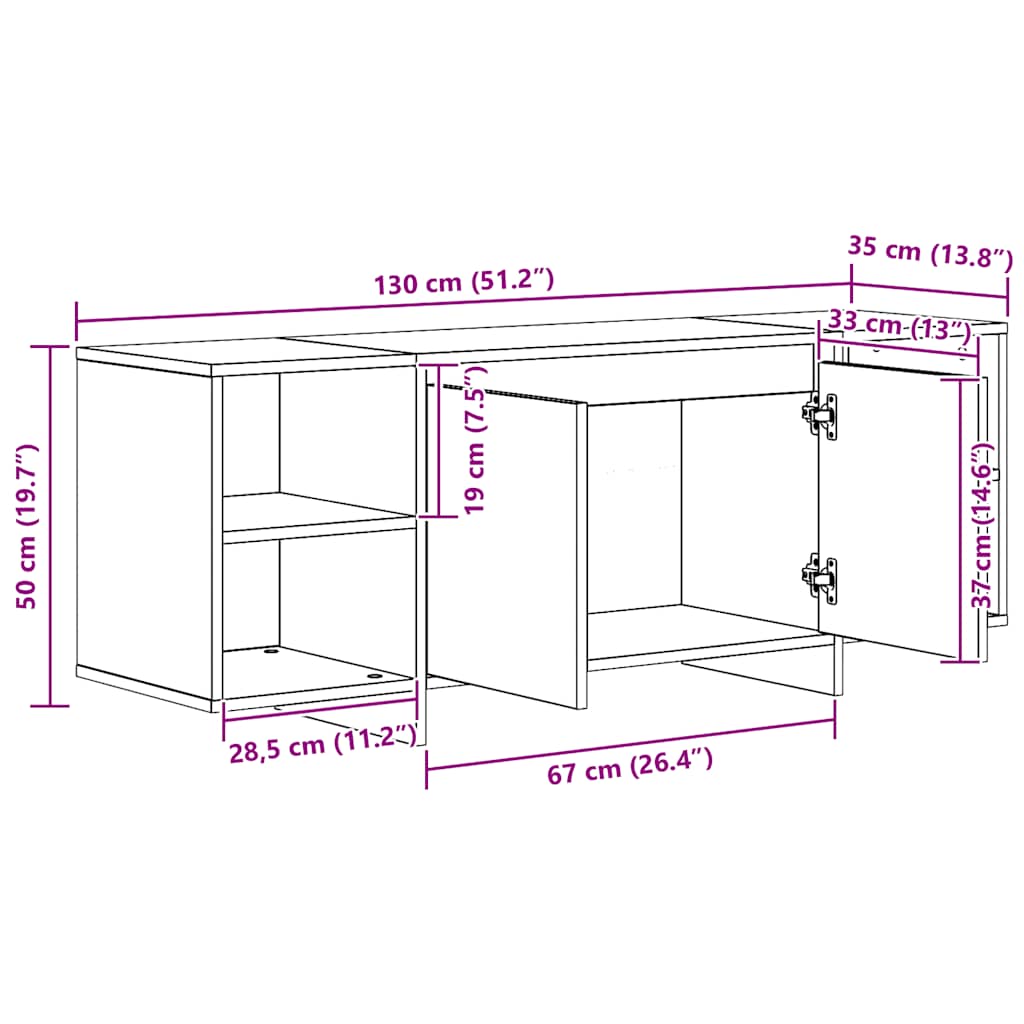 Έπιπλο Τηλεόρασης Αρτισιανή Δρυς 130x35x50 εκ από Επεξεργ. Ξύλο - Pakobazaar
