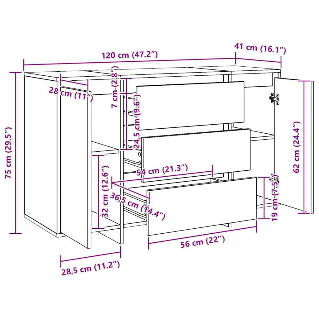Σκευοθήκη Δρυς τεχνίτης 120x41x75 cm Κατασκευασμένο ξύλο