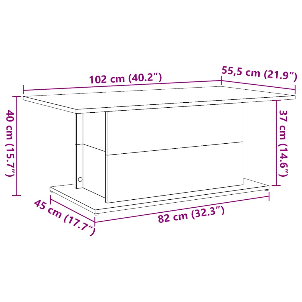 Τραπεζάκι σαλονιού Παλιό ξύλο 102x55,5x40 cm Ξύλο μηχανής