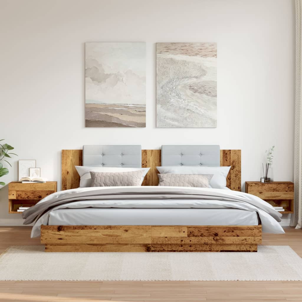 Κομοδίνα Επιτοίχια 2 Τεμ. Όψη Παλαιού Ξύλου