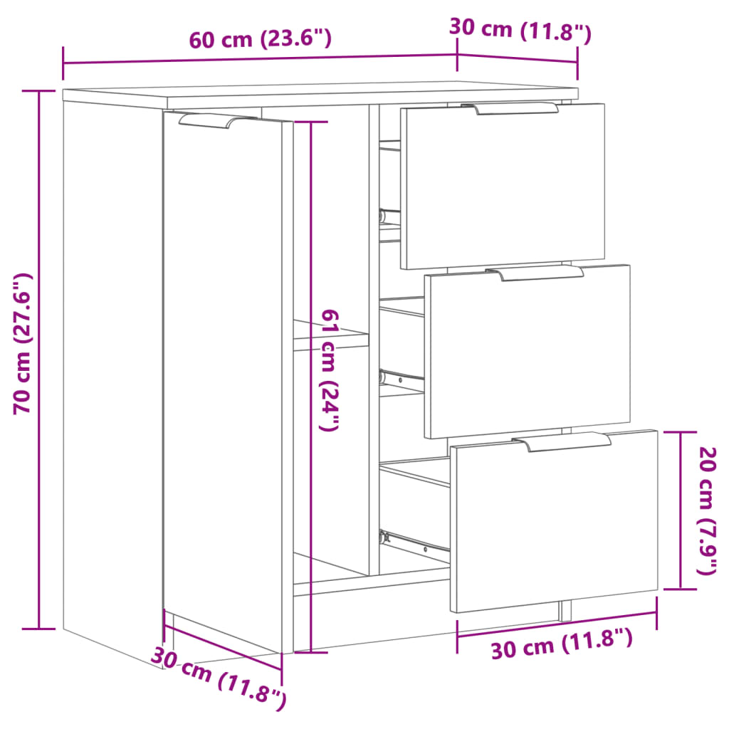 Μπουφές Αρτισιανή Δρυς 60 x 30 x 70 εκ. από Επεξεργασμένο Ξύλο - Pakobazaar