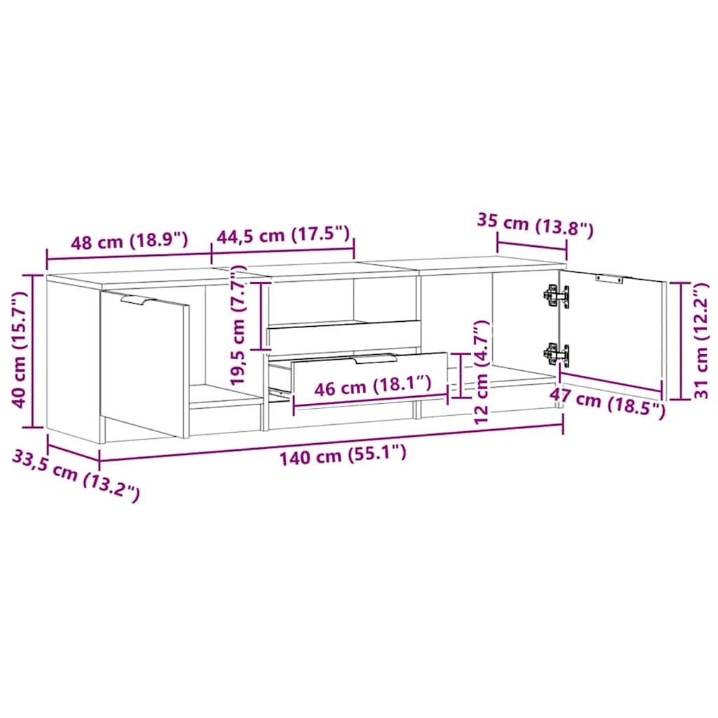 Έπιπλο Τηλεόρασης Χειροποίητο Δρυς 140x35x40 εκ. από Τεχνητό Ξύλο