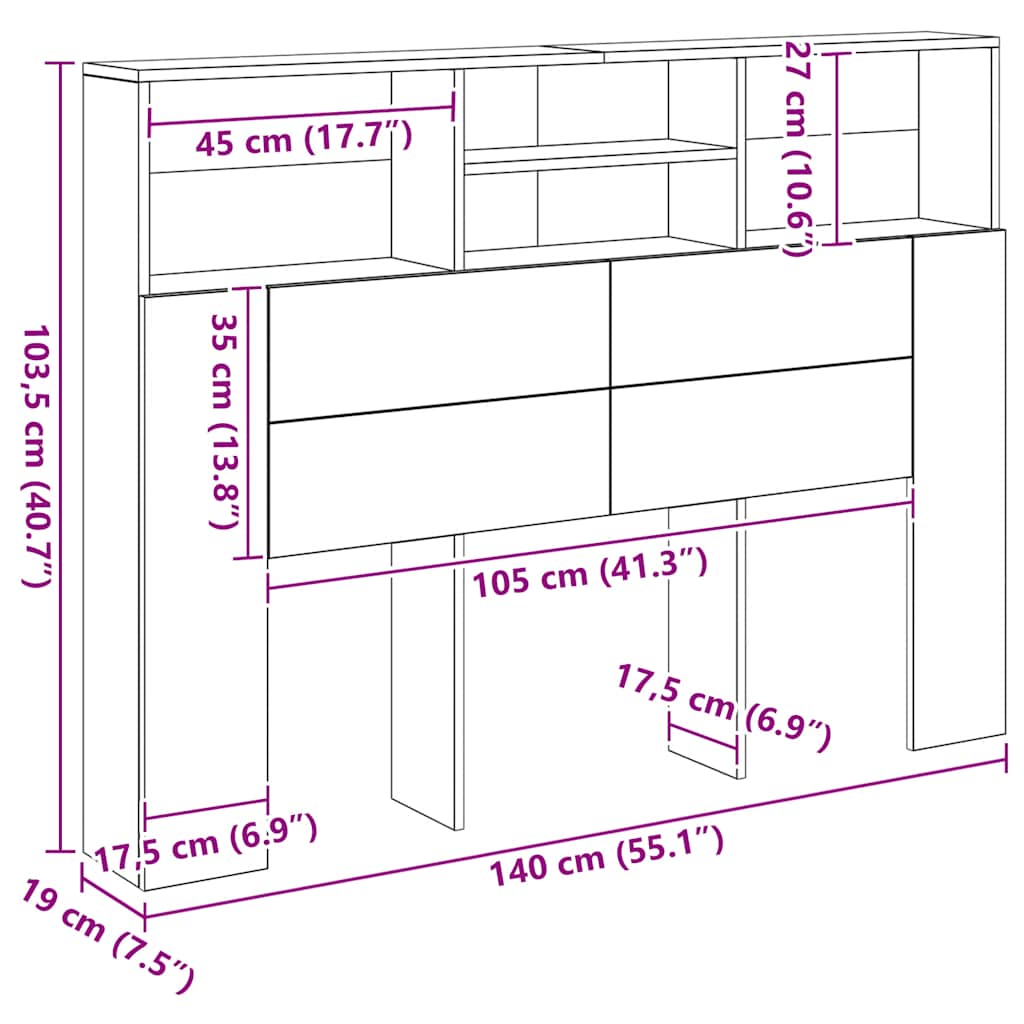 Κεφαλάρι Ντουλάπι Χειροποίητο Δρυς 140x19x103,5 εκ.