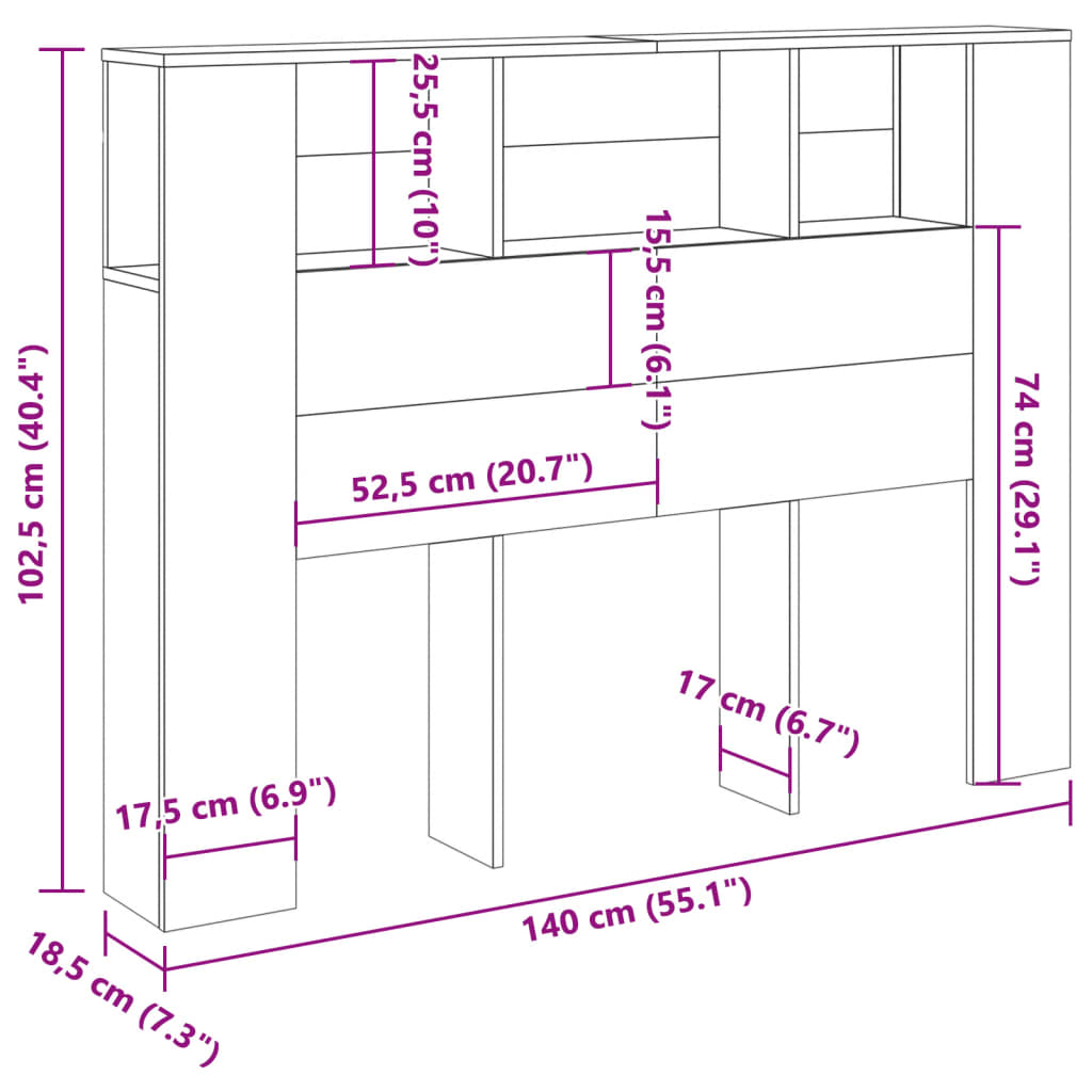 Κεφαλάρι Ντουλάπι από Τεχνητό Δρυς 140x18,5x102,5 εκ. από Τεχνητό Ξύλο - Pakobazaar