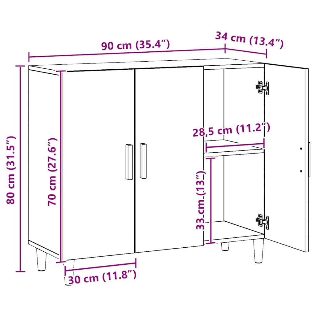 Ντουλάπι Αρτισιανή Δρυς 90 x 34 x 80 εκ. από Επεξεργασμένο Ξύλο - Pakobazaar