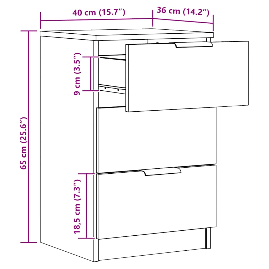 Κομοδίνο Αρτισιανή Δρυς 40x36x65 εκ. από Επεξεργασμένο Ξύλο