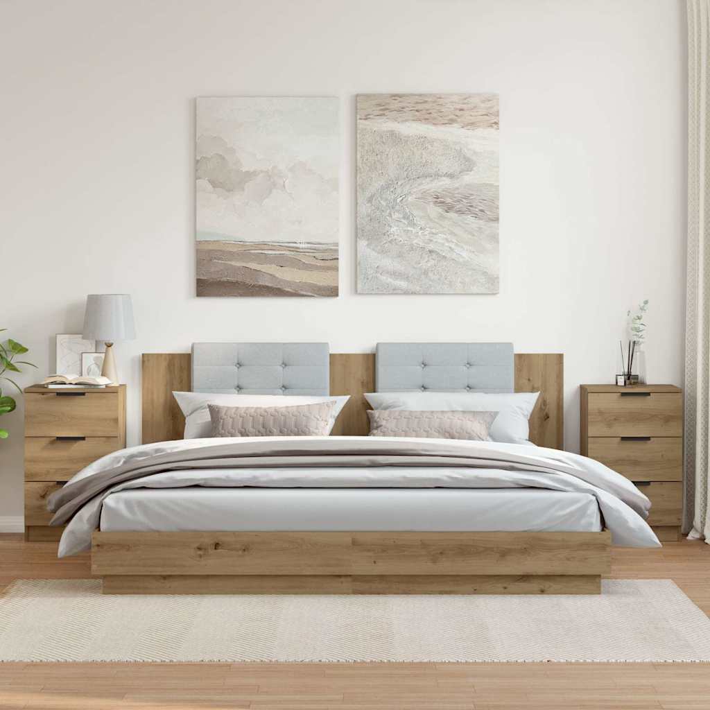 Κομοδίνα 2 τεμ.Αρτισιανή Δρυς 40x36x65 εκ. Επεξ. Ξύλο - Pakobazaar
