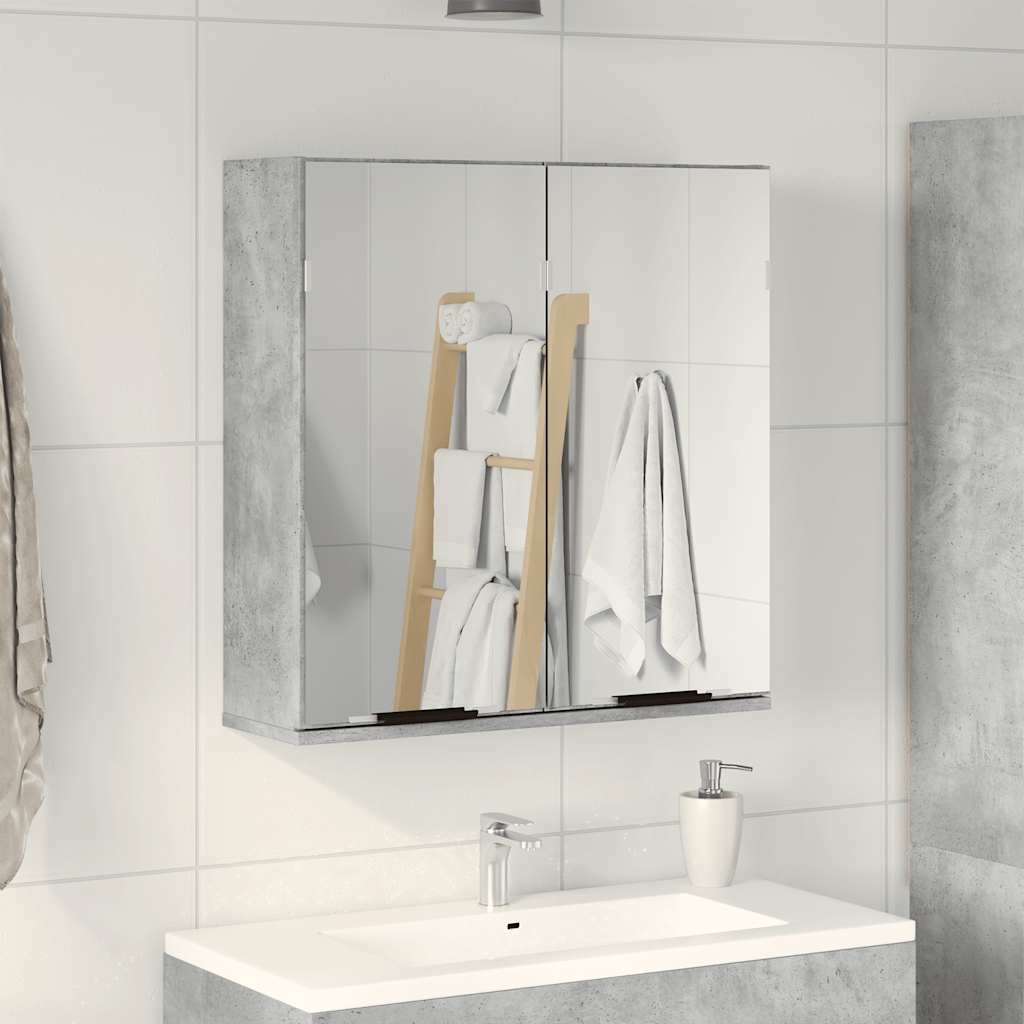 Καθρέφτης Μπάνιου Γκρι Σκυροδέματος 64x20x66,5 εκ. Επεξ. Ξύλο