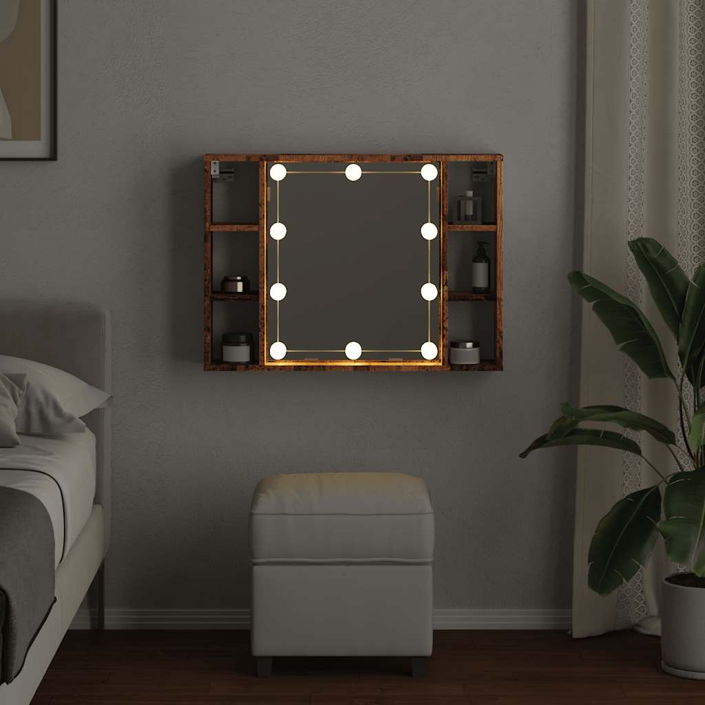 Έπιπλο Καθρέπτη με LED Όψη Παλαιού Ξύλου 76x15x55 εκ Επεξ. Ξύλο - Pakobazaar