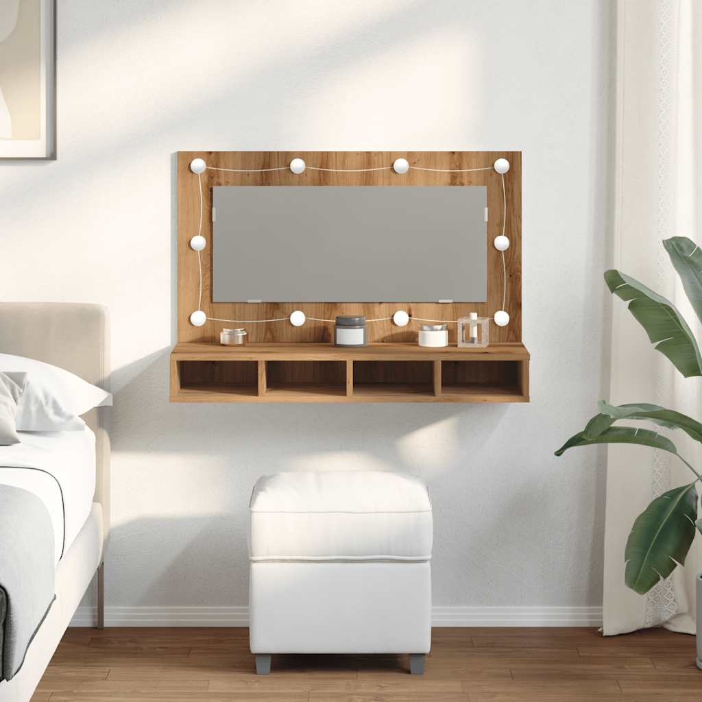 Ντουλάπι με Καθρέφτη και LED σε Χρώμα Δρυός Artisan 90x31,5x62 εκ. - Pakobazaar
