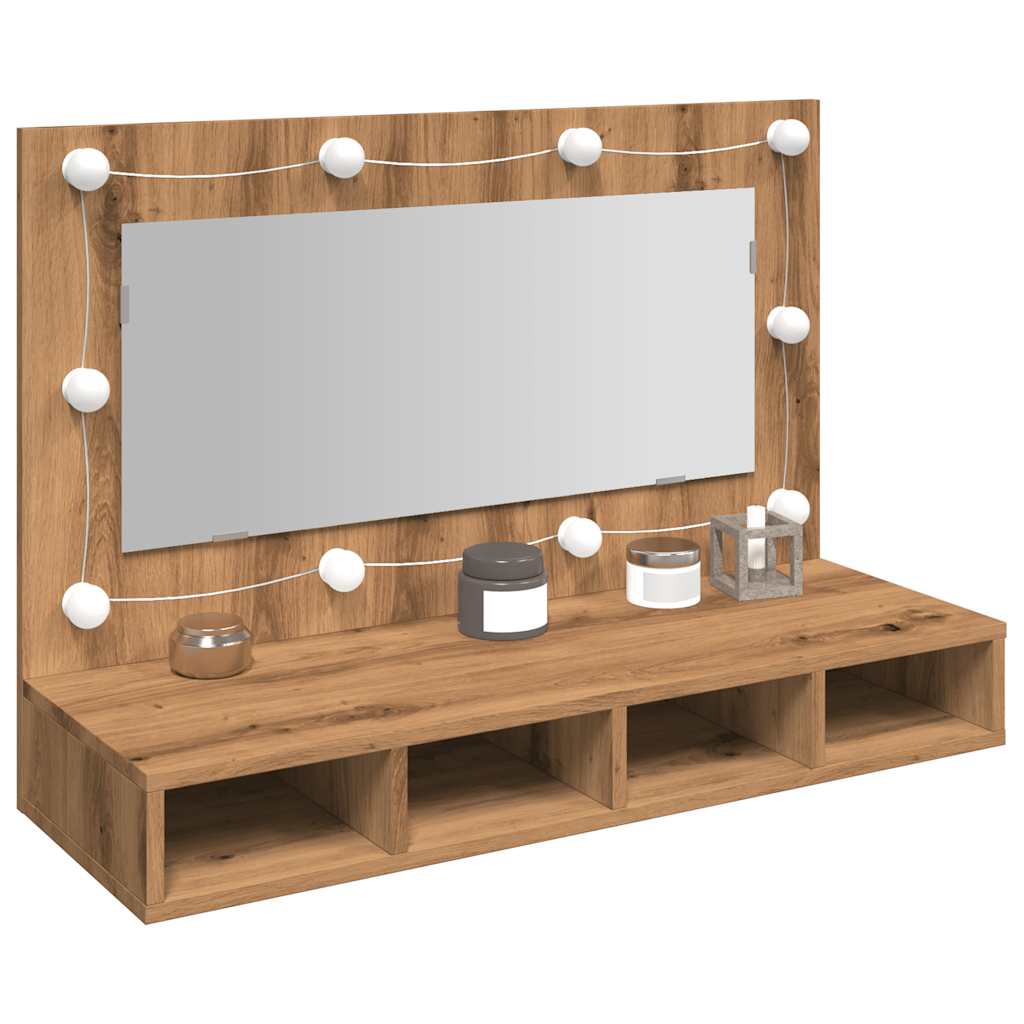 Ντουλάπι με Καθρέφτη και LED σε Χρώμα Δρυός Artisan 90x31,5x62 εκ. - Pakobazaar