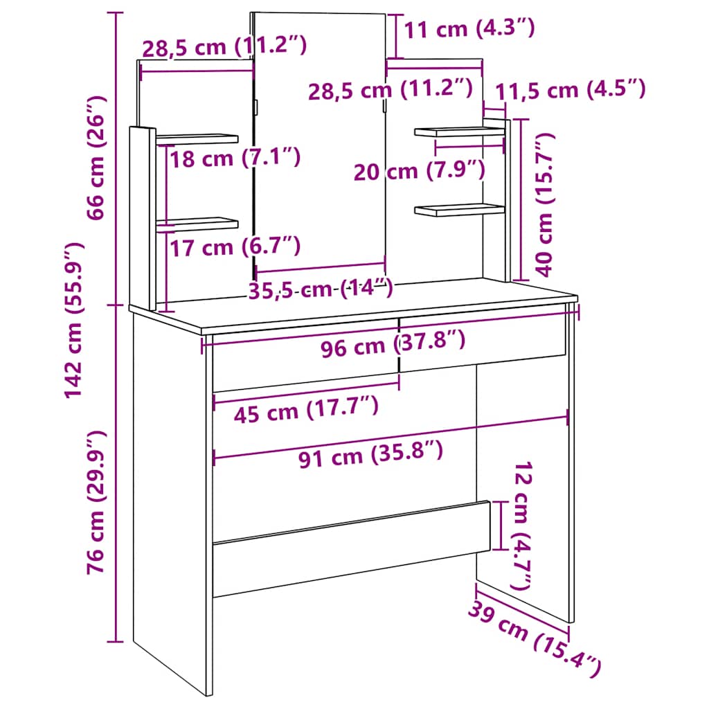 Κομοδίνο με καθρέφτη Παλιό ξύλο 96x39x142 cm - Pakobazaar