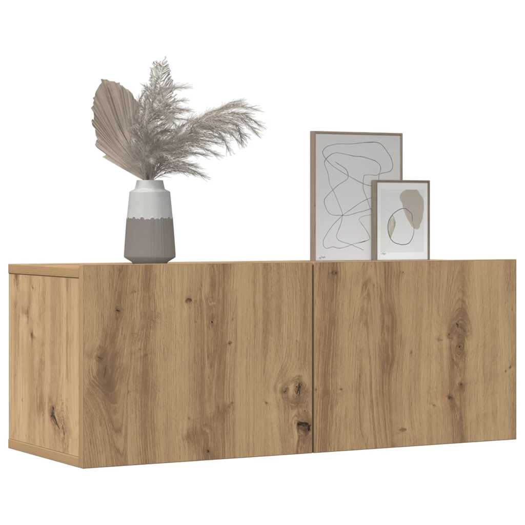 2 τεμαχίων σετ επίτοιχου ντουλαπιού τηλεόρασης Αρτιζιακή δρυς - Pakobazaar