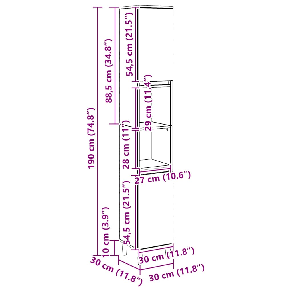 Ντουλάπι μπάνιου Δρυς τεχνίτης 30x30x190 cm Κατασκευασμένο ξύλο - Pakobazaar
