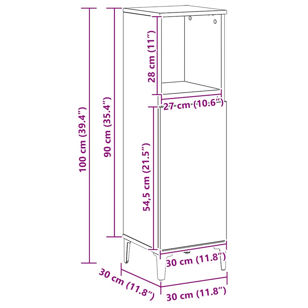 Ντουλάπι μπάνιου Δρυς τεχνίτης 30x30x100 cm Κατασκευασμένο ξύλο