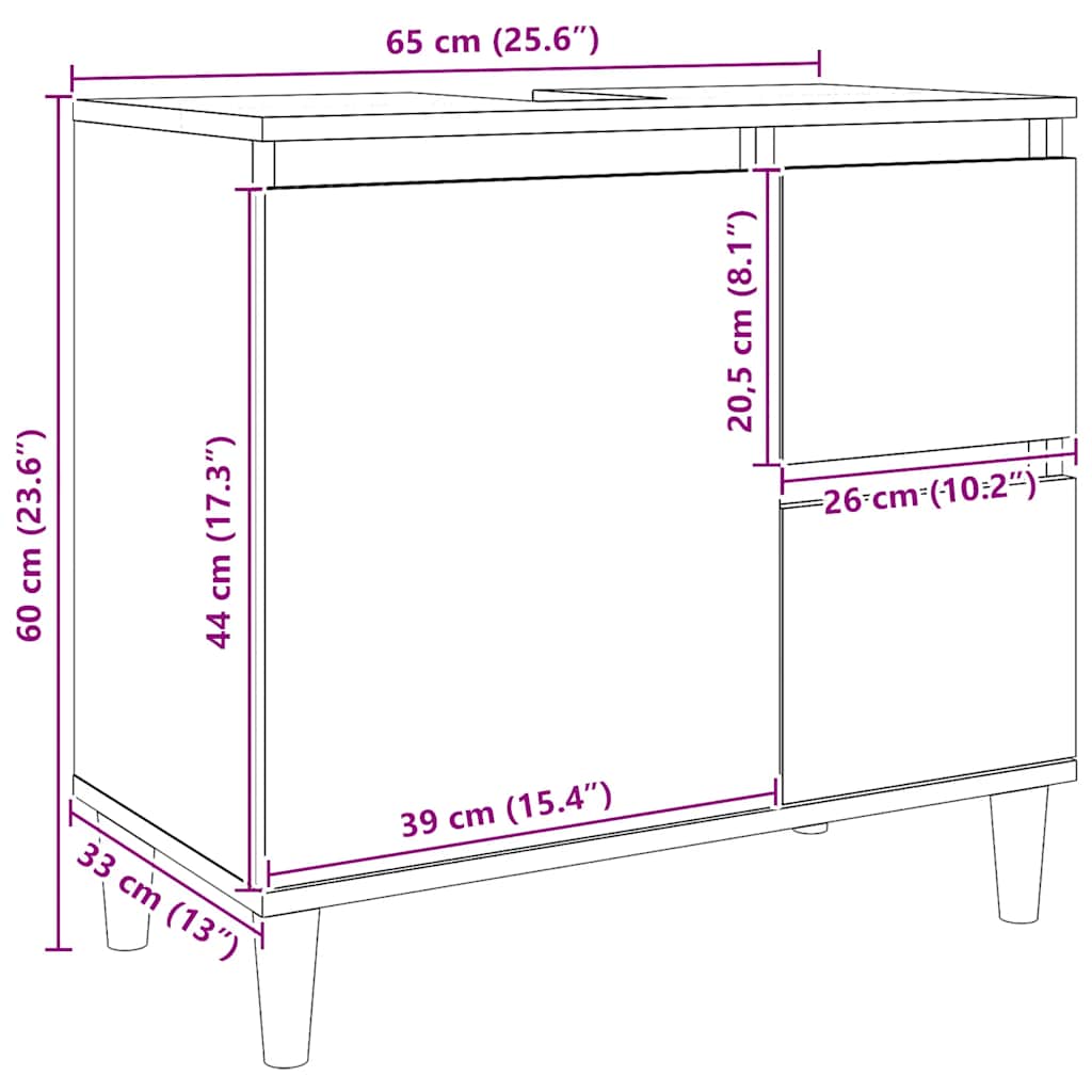 Ντουλάπι Νιπτήρα Αρτισιανή Δρυς 65x33x60 εκ. Επεξ. Ξύλο