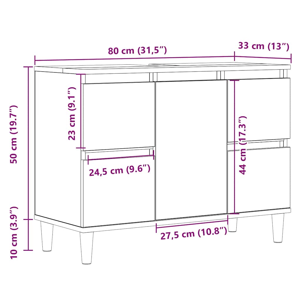 Ντουλάπι Νιπτήρα τεχνίτης Δρυς 80 x 33 x 60 εκ. - Pakobazaar