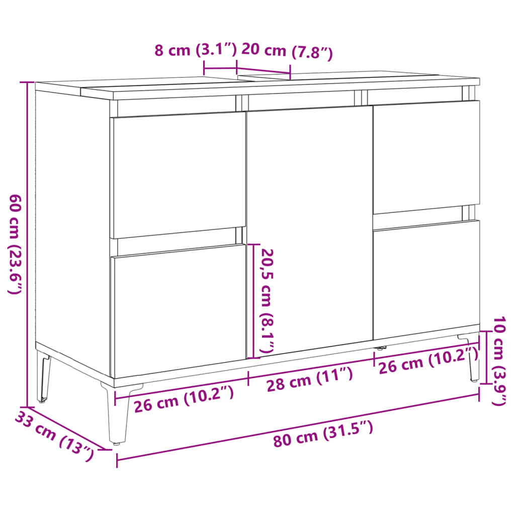 Ντουλάπι νιπτήρα Παλιό ξύλο 80x33x60 cm Κατασκευασμένο ξύλο