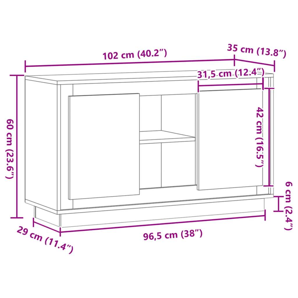 Μπουφές Αρτισιανή Δρυς 102x35x60 εκ. από Επεξεργασμένο Ξύλο - Pakobazaar
