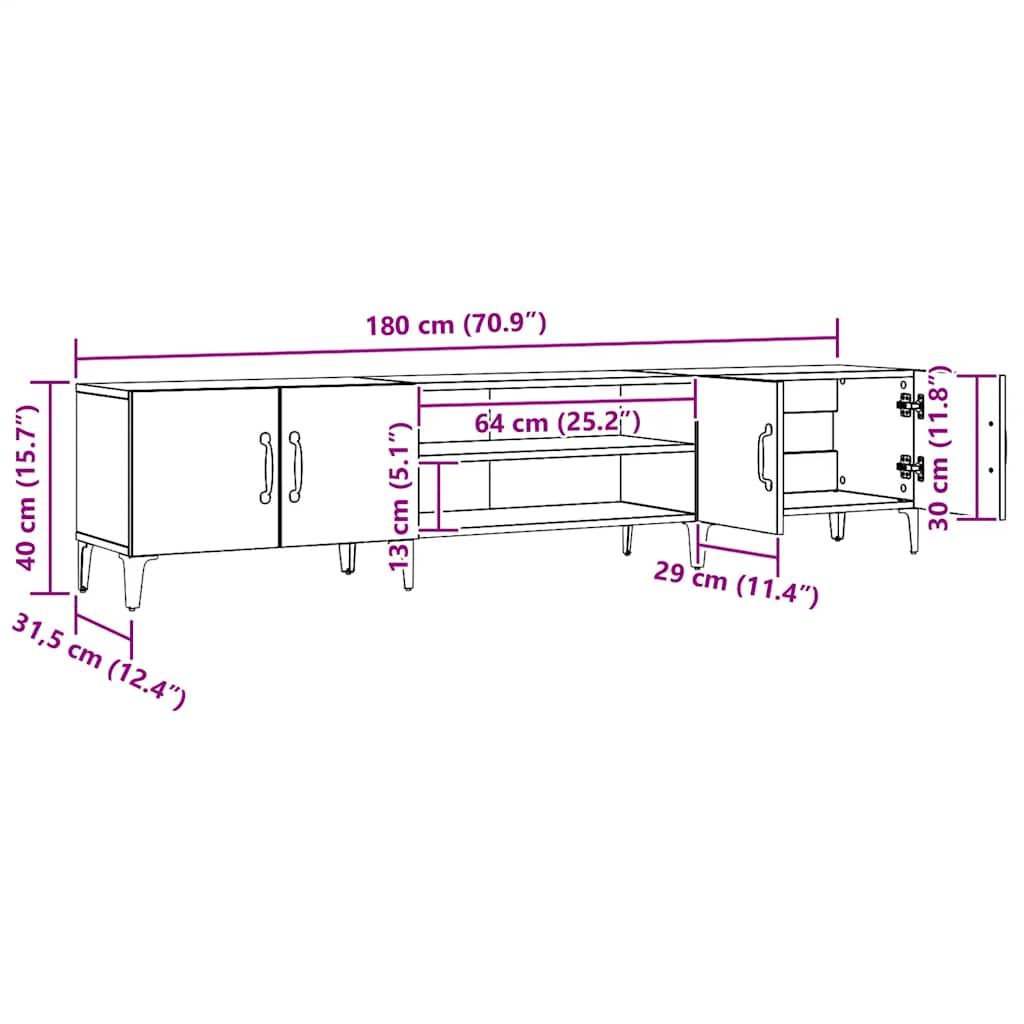 Έπιπλο Τηλεόρασης Αρτισιανή Δρυς 180x31,5x40εκ Επεξ. Ξύλο - Pakobazaar