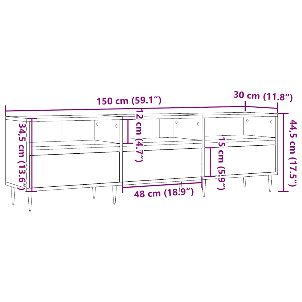 Έπιπλο Τηλεόρασης Παλιό Ξύλο 150x30x44,5 εκ. Επεξεργασμένο Ξύλο