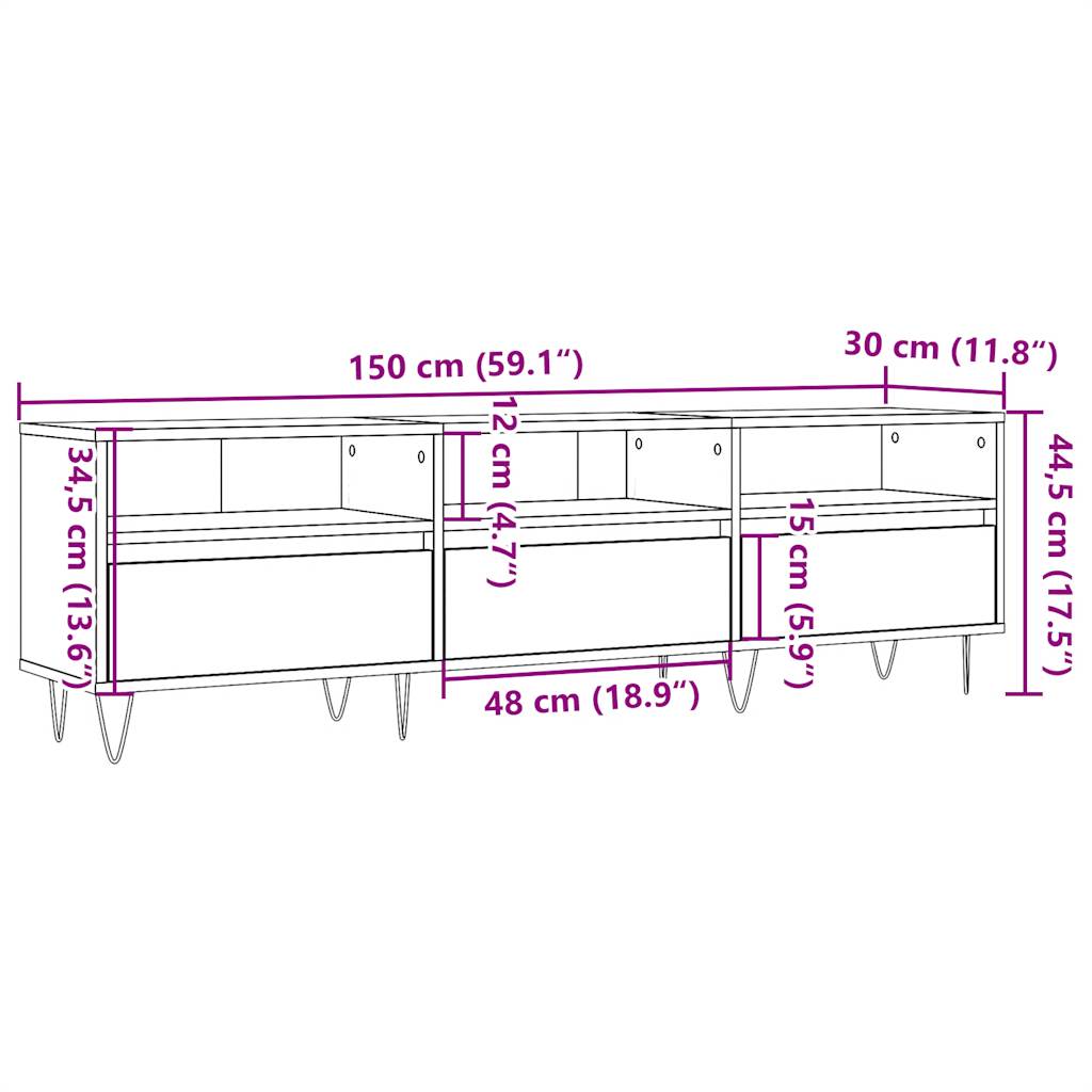 Έπιπλο Τηλεόρασης Παλιό Ξύλο 150x30x44,5 εκ. Επεξεργασμένο Ξύλο