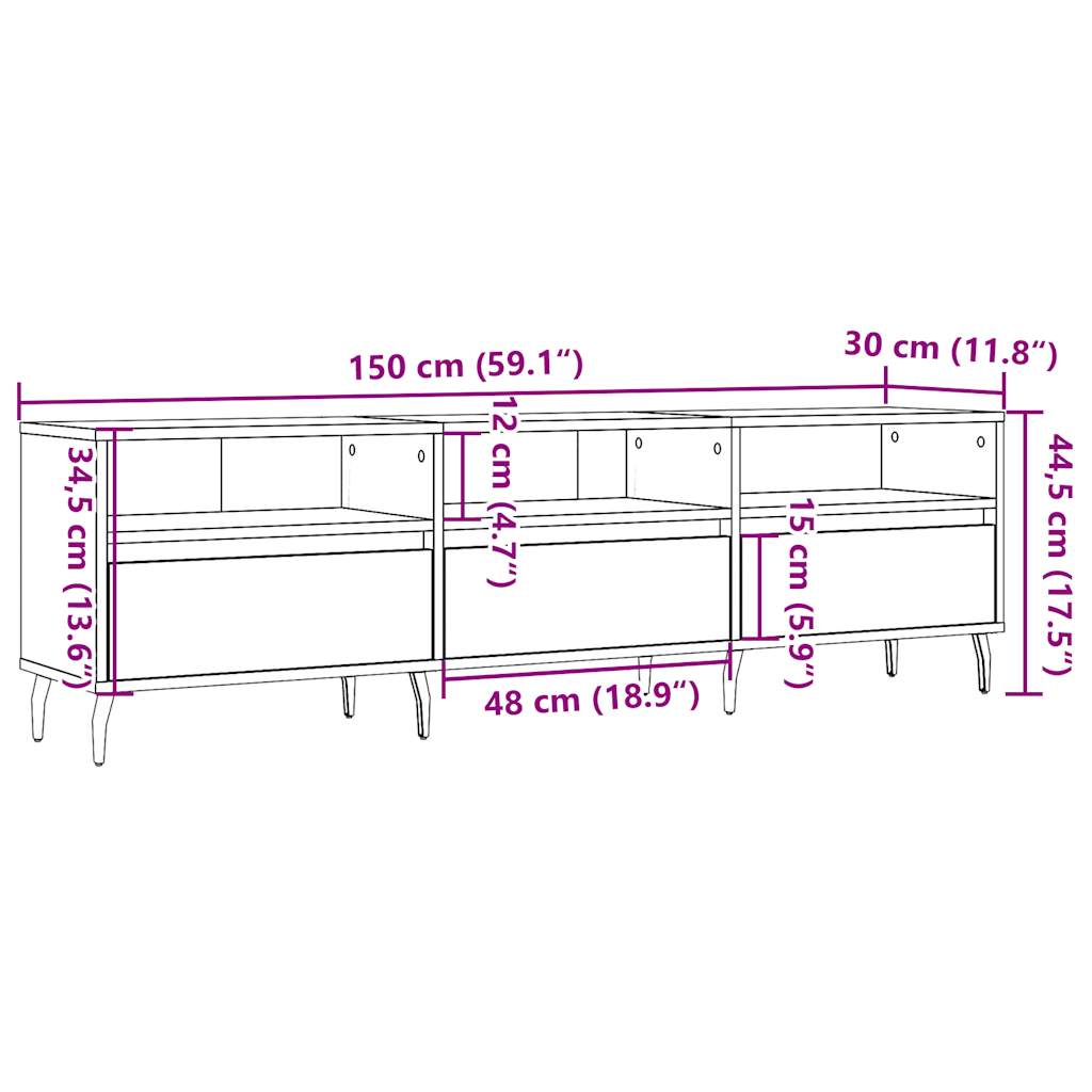 Έπιπλο Τηλεόρασης Παλιό Ξύλο 150x30x44,5 εκ. Επεξεργασμένο Ξύλο