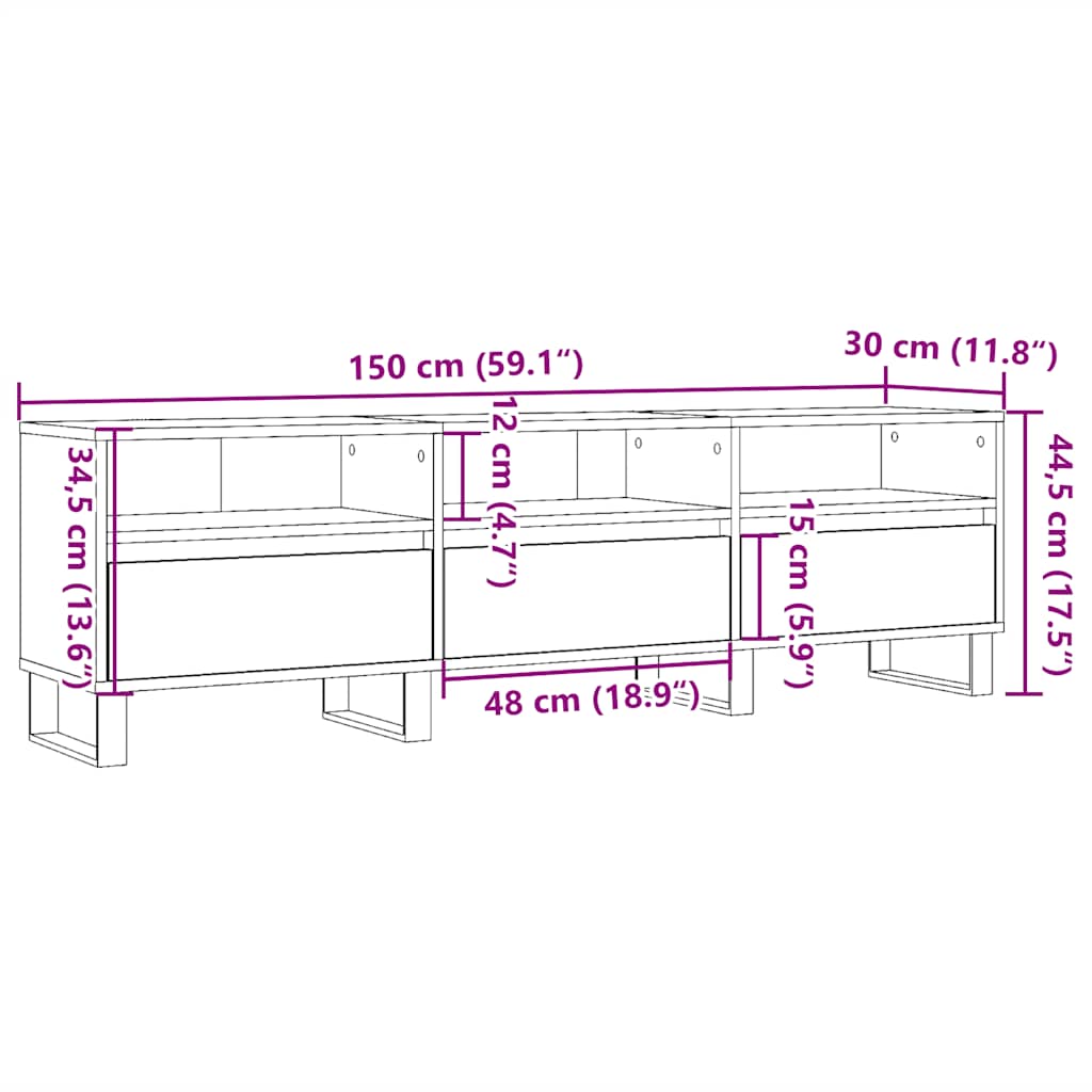 Έπιπλο Τηλεόρασης Παλιό Ξύλο 150x30x44,5 εκ. Επεξεργασμένο Ξύλο - Pakobazaar