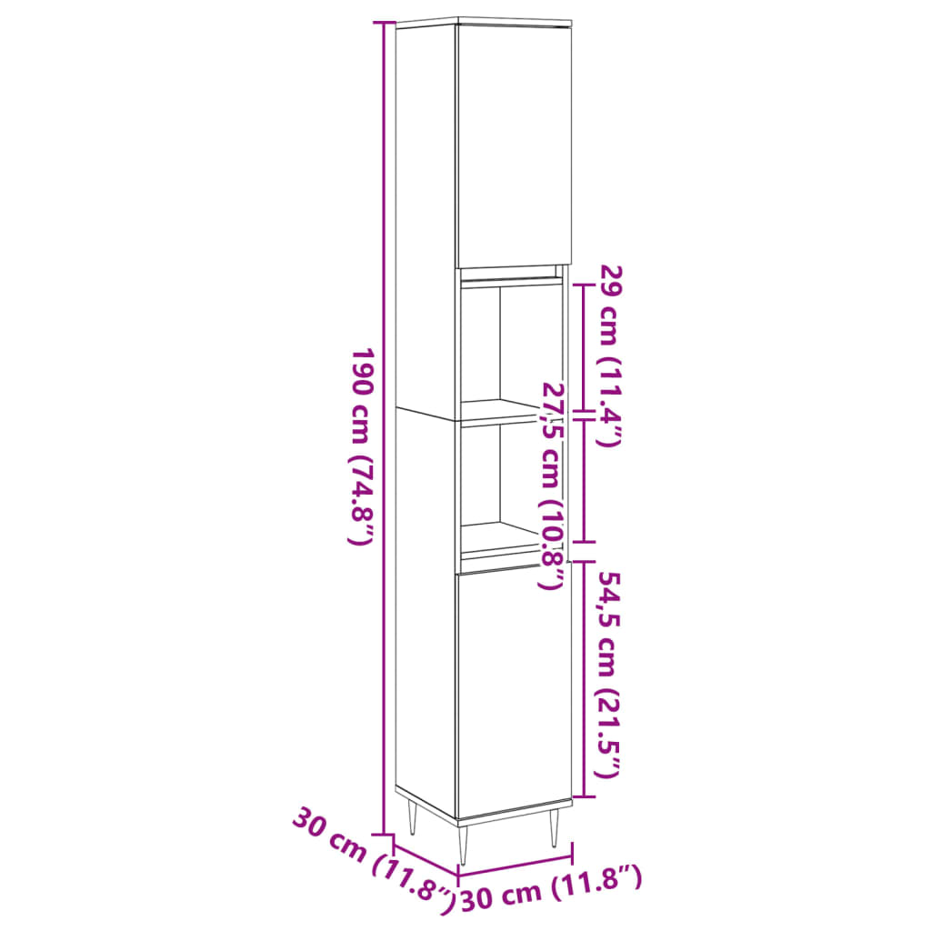 Ντουλάπι μπάνιου Παλιό ξύλο 30x30x190 cm Κατασκευασμένο ξύλο - Pakobazaar