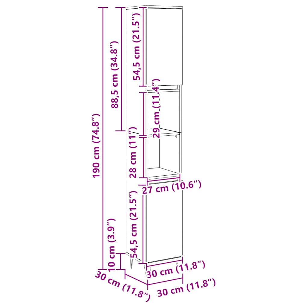 Ντουλάπι μπάνιου Δρυς τεχνίτης 30x30x190 cm Κατασκευασμένο ξύλο
