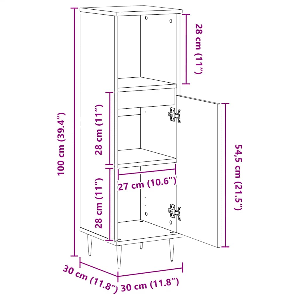 Ντουλάπι μπάνιου Δρυς τεχνίτης 30x30x100 cm Κατασκευασμένο ξύλο - Pakobazaar