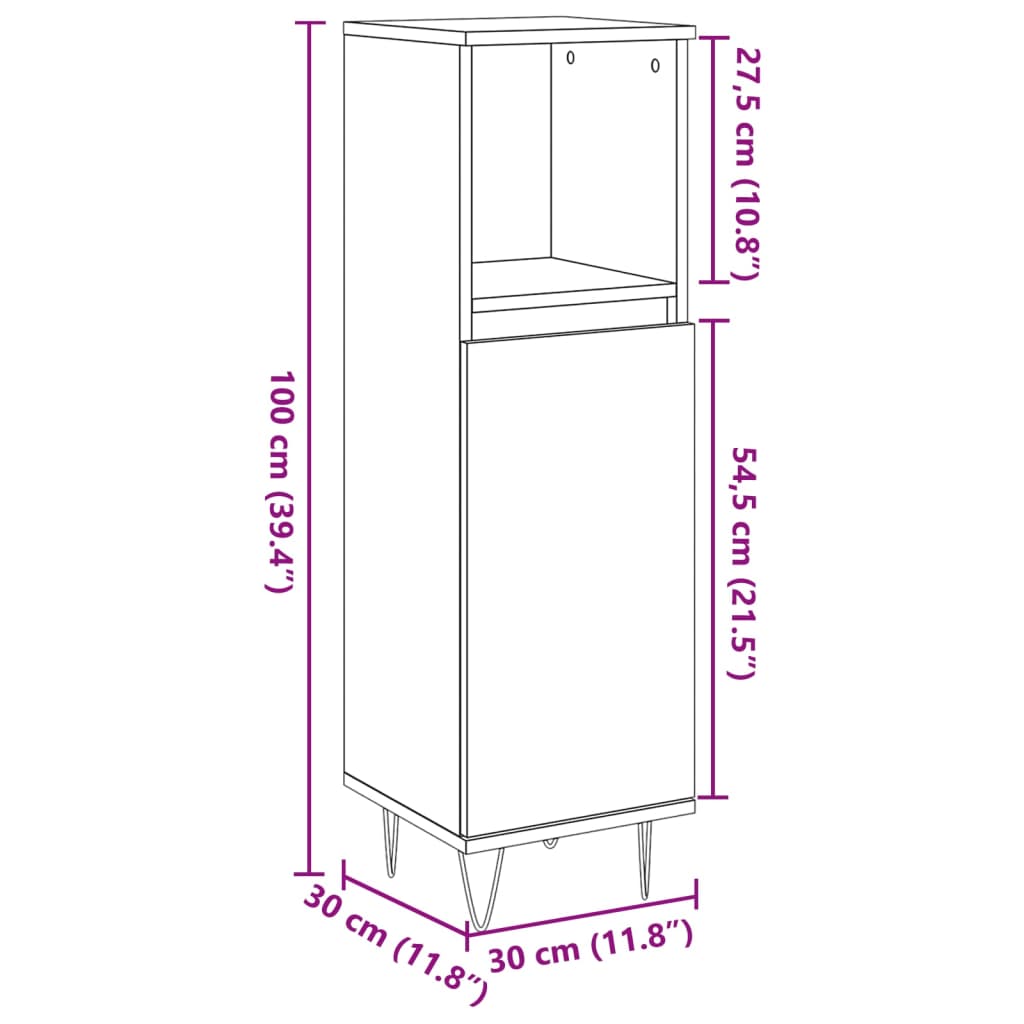 Ντουλάπι μπάνιου Παλιό ξύλο 30x30x100 cm Κατασκευασμένο ξύλο - Pakobazaar