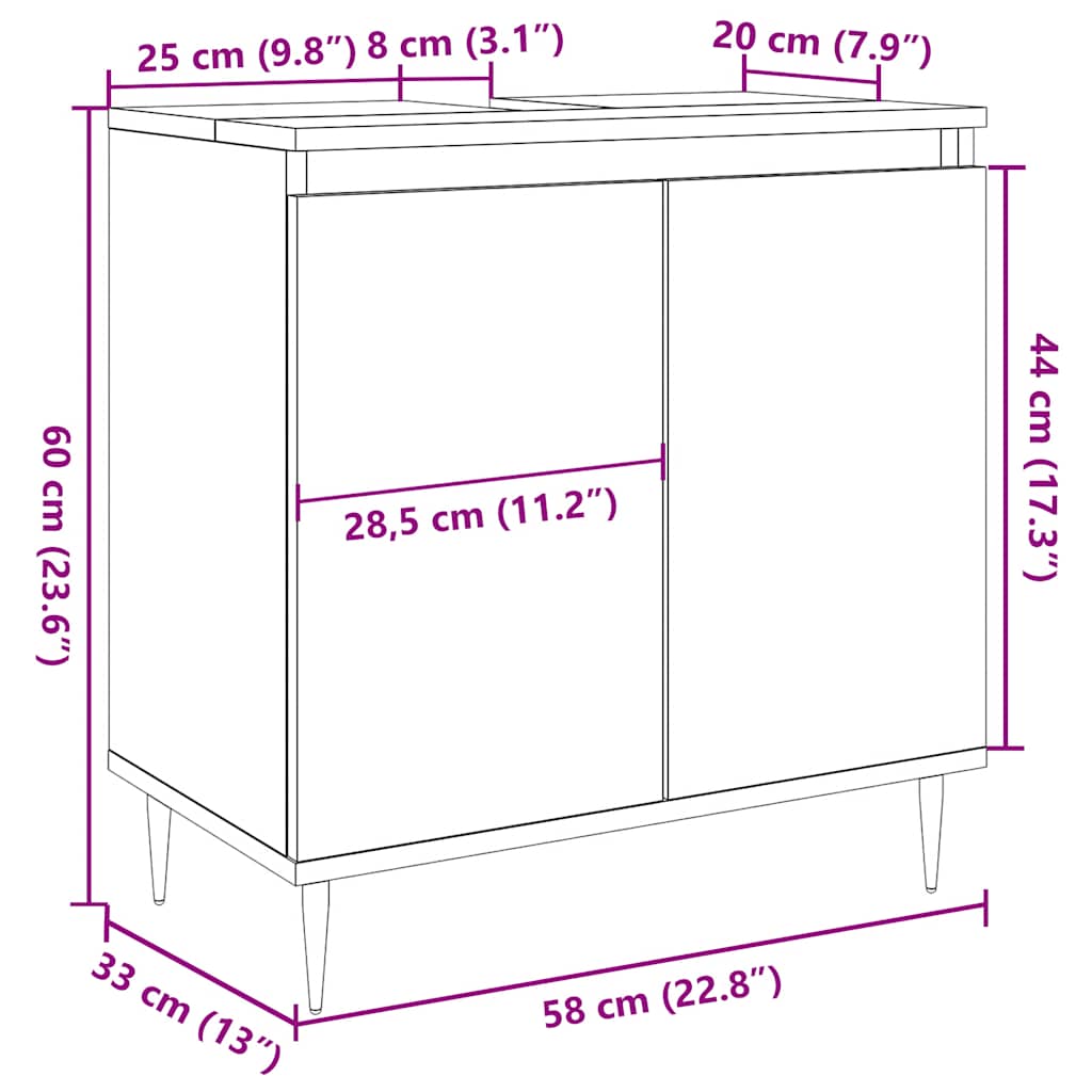 Ντουλάπι Μπάνιου Γκρι Σκυροδεμ. 58 x 33 x 60 εκ. Επεξεργ. Ξύλο