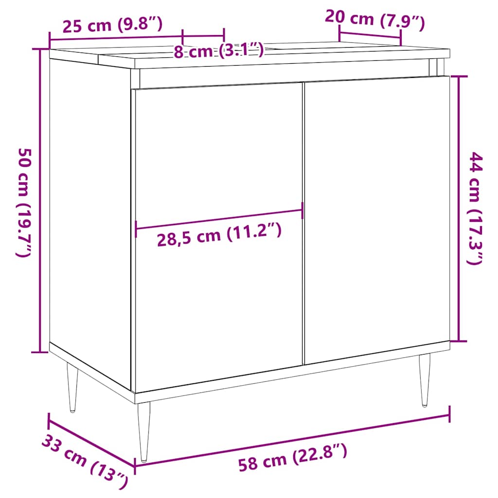 Ντουλάπι μπάνιου Παλιό ξύλο 58x33x60 cm Κατασκευασμένο ξύλο