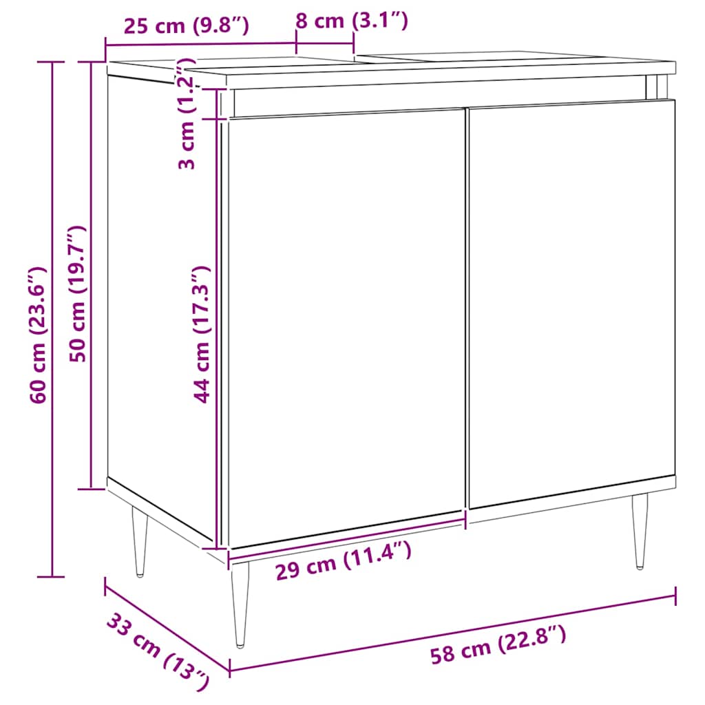 Ντουλάπι μπάνιου Δρυς τεχνίτης 58x33x60 cm Κατασκευασμένο ξύλο - Pakobazaar