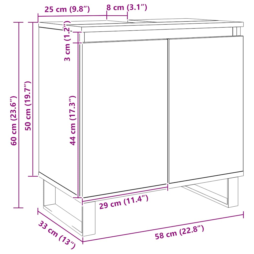 Ντουλάπι Μπάνιου Δρυς τεχνίτης 58 x 33 x 60 εκ από Επεξεργ Ξύλο